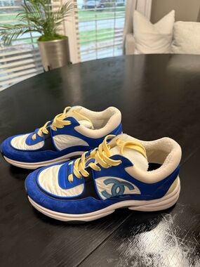 CHANEL Blue, White & Yellow women Logo Sneakers